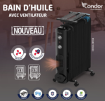Radiateur Bain d’huile Condor Ventilo Noir 11 éléments – Image 2
