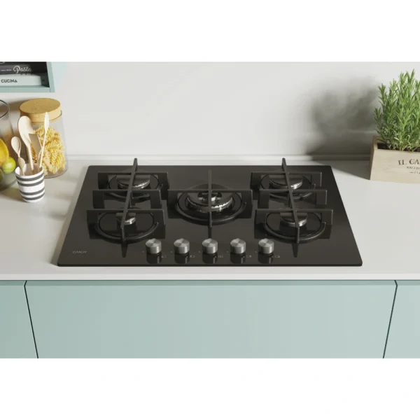 Table de cuisson CANDY/05 FEUX/Wok/Thermocouple/Commande frontale  /Fonte/BLACK GLASS – Image 5