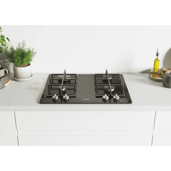 Table de cuisson 04 Table de cuisson Rosières 4Feux/Black glass/Thermocouple/Allumage intégré/Grille en fonte/Bouton en Sophie monocomponent – Image 2
