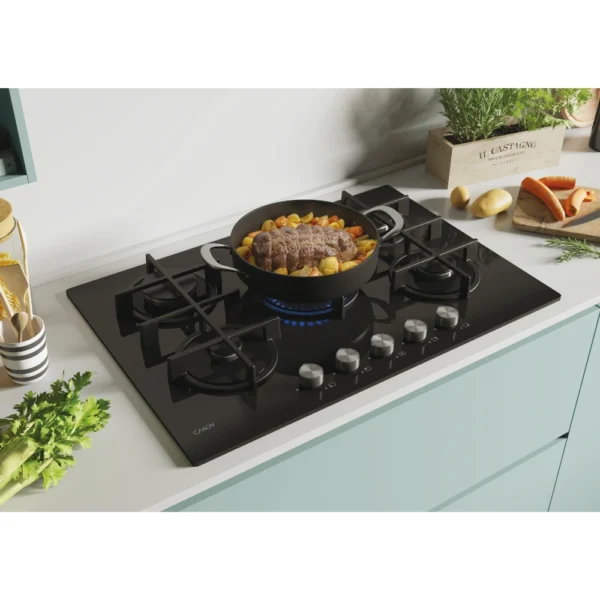 Table de cuisson CANDY/05 FEUX/Wok/Thermocouple/Commande frontale  /Fonte/BLACK GLASS – Image 3