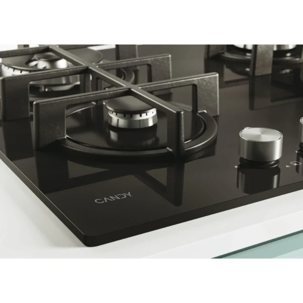 Table de cuisson CANDY/04 Feux /Thermocouple/Commande frontale /Fonte/Black Glass CVG6B – Image 5