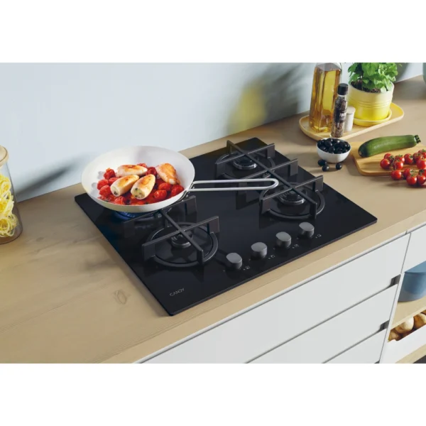 Table de cuisson CANDY/04 Feux /Thermocouple/Commande frontale /Fonte/Black Glass CVG6B – Image 4