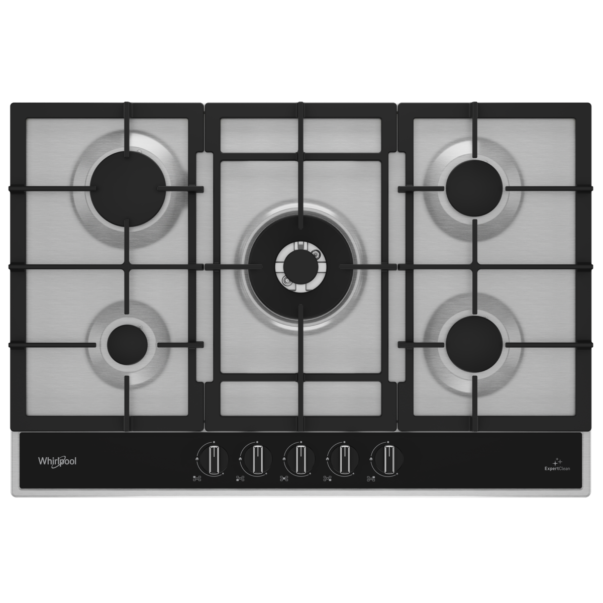 WHG75R522W2XBGDZ Table de cuisson encastrable Whirlpool 75 cm 5 Feux Gaz Noir Inox – Image 1