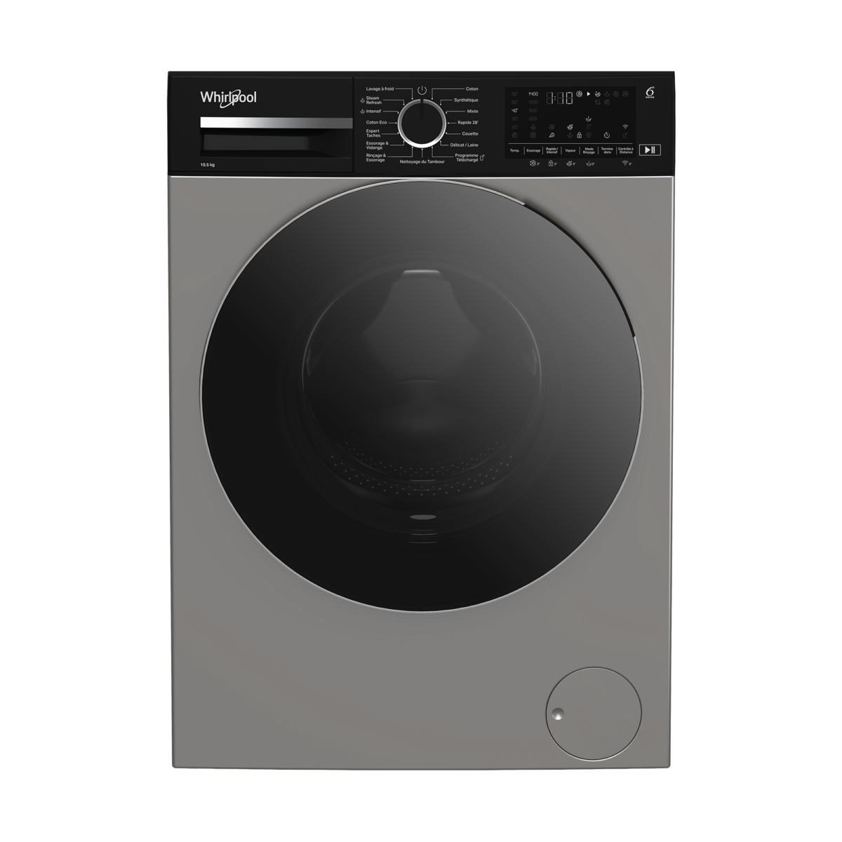 Front 2 Machine a laver Whirlpool Grise smart 6th sense 10,5 Kg 1400 tr/min – Image 1