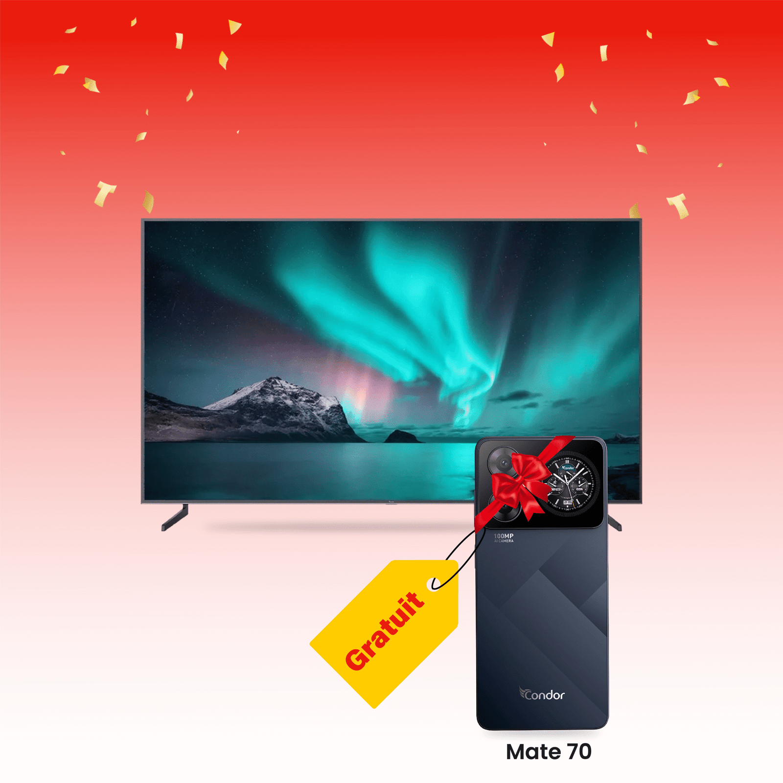 TV CONDOR Série G8(860) QLED 144Hz VRR- 98" - Google TV - 4K UHD + SMARTPHONE CONDOR MATE 70 Gratuit 2 TV CONDOR Série G8(860) QLED 144Hz VRR- 98" - Google TV - 4K UHD + SMARTPHONE CONDOR MATE 70 Gratuit