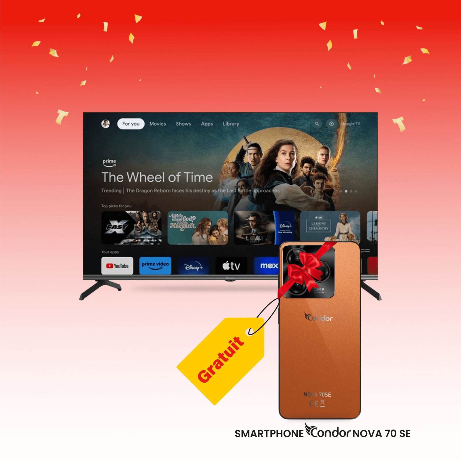 TV CONDOR Série G6R DLED - 43" - GOOGLE TV 5.0 - FHD + SMARTPHONE CONDOR NOVA 70 SE Gratuit 2 TV CONDOR Série G6R DLED - 43" - GOOGLE TV 5.0 - FHD + SMARTPHONE CONDOR NOVA 70 SE Gratuit