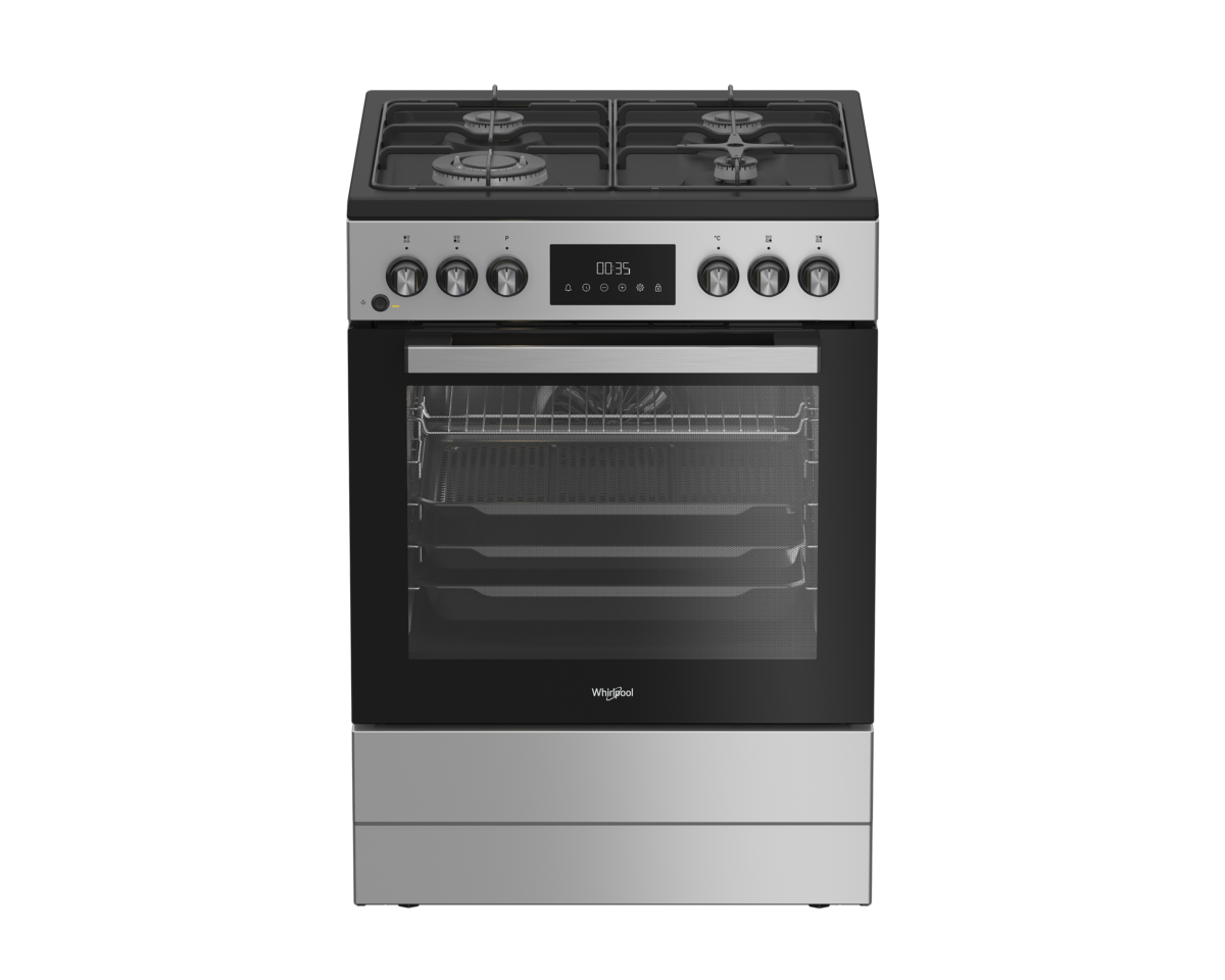 Cuisinière Whirlpool gaz électrique  8 fonctions Inox 60 cm 72 L – Image 1