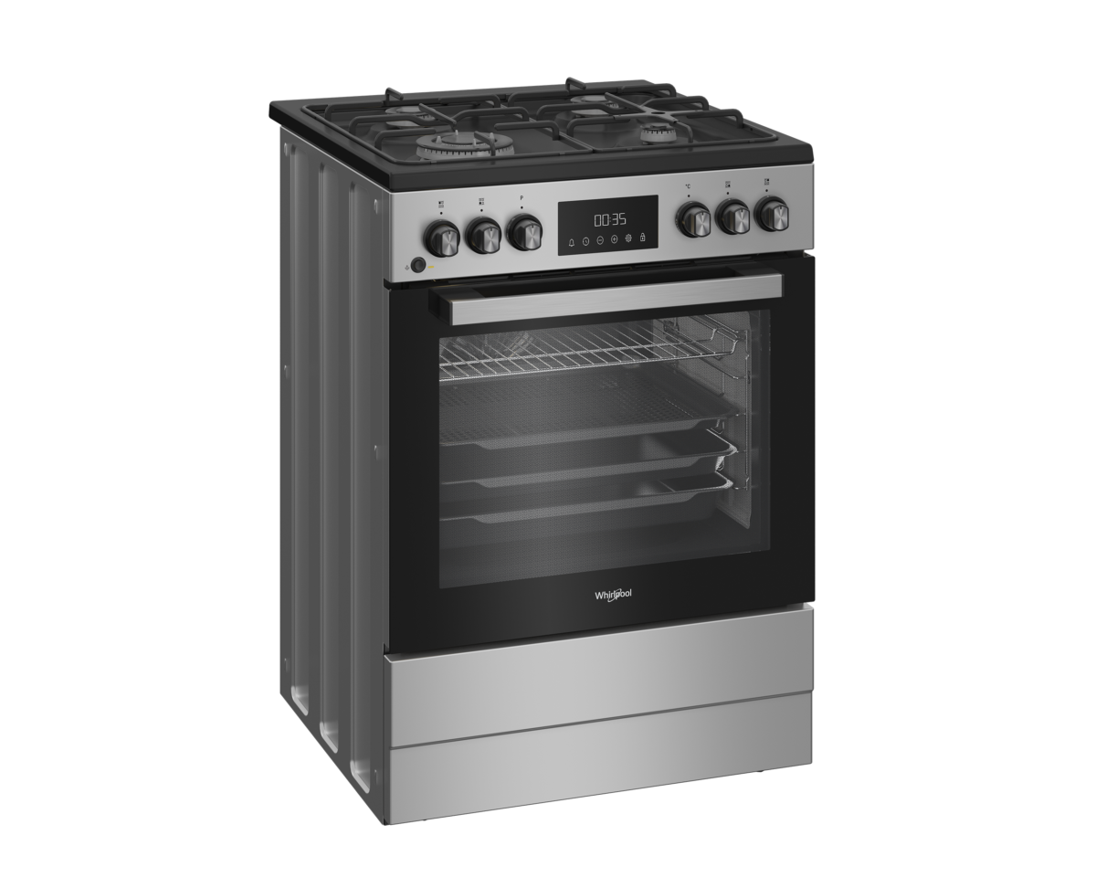 Cuisinière Whirlpool gaz électrique  8 fonctions Inox 60 cm 72 L – Image 4