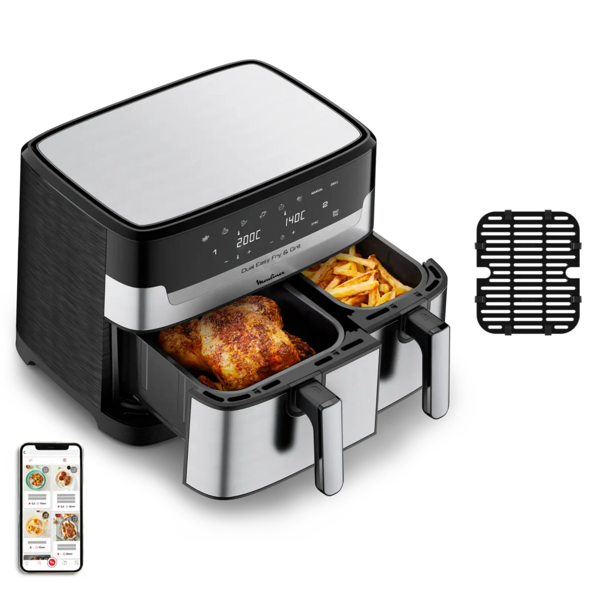 Air Fryer MOULINEX Dual Easy Fry & Grill 8.3L- 8 programmes Inox – Image 1
