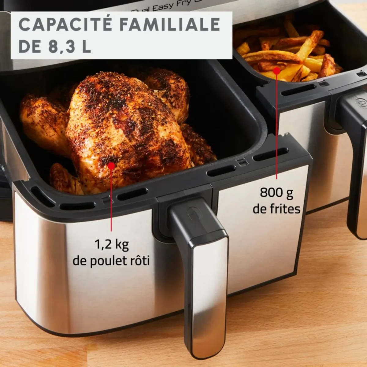 Air Fryer MOULINEX Dual Easy Fry & Grill 8.3L- 8 programmes Inox – Image 4