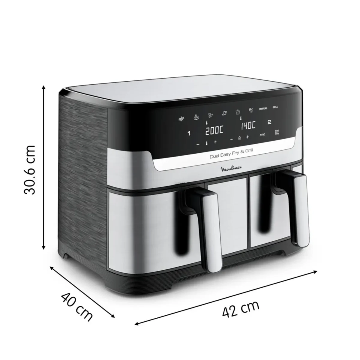 Air Fryer MOULINEX Dual Easy Fry & Grill 8.3L- 8 programmes Inox – Image 2