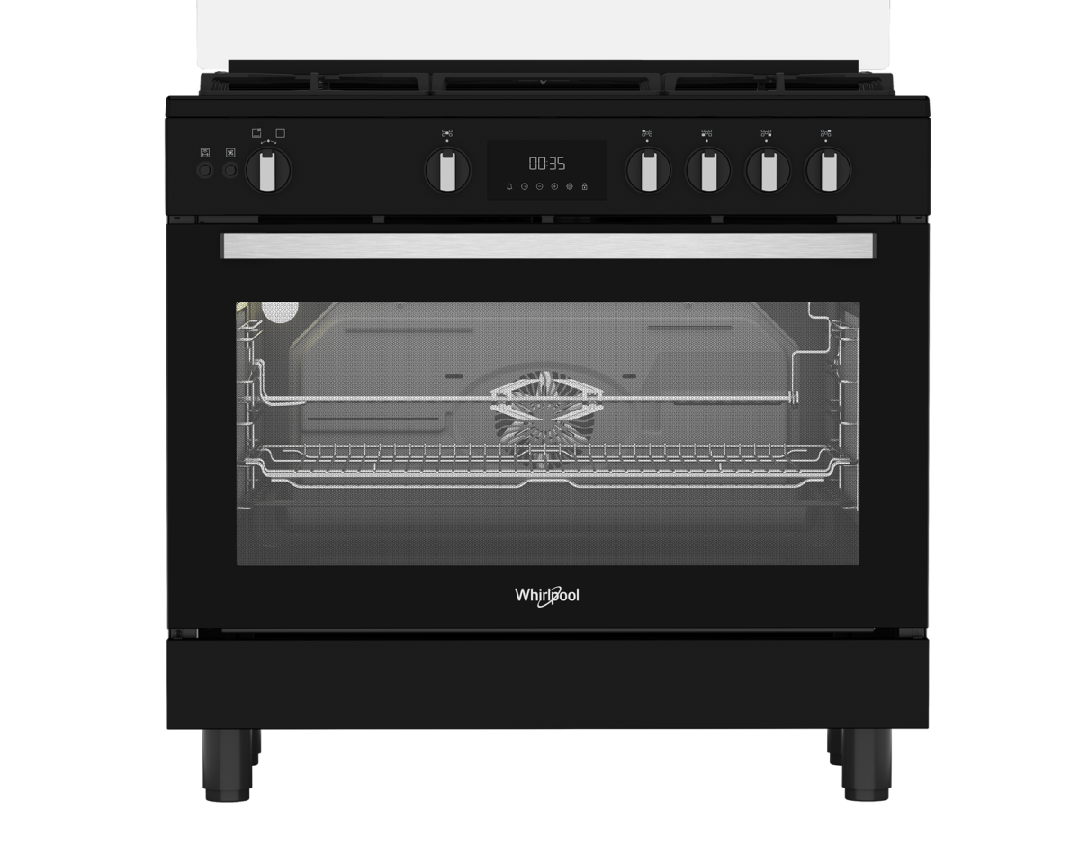 Cuisinière Gaz-Gaz Whirlpool 5 Feux Chaleur Brassée Noire 111 L  90 cm – Image 2