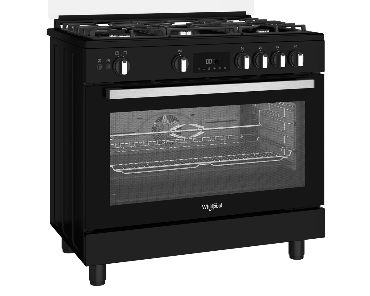 Cuisinière Gaz-Gaz Whirlpool 5 Feux Chaleur Brassée Noire 111 L  90 cm – Image 3