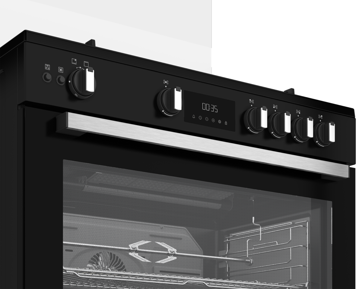 Cuisinière Gaz-Gaz Whirlpool 5 Feux Chaleur Brassée Noire 111 L  90 cm – Image 4