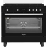 Cuisinière Gaz-Gaz Whirlpool 5 Feux Chaleur Brassée Noire 111 L  90 cm
