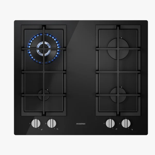 Table de cuisson Rosières 4 Feux Black Glass avec Wok Burner