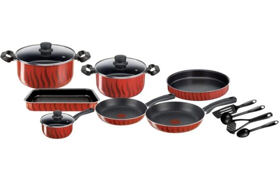 Set de cuisine Tefal Tempo Flamme 14 pièces Rouge