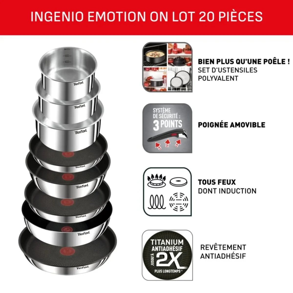 Set de cuisine 20 pièces Tefal Ingenio Emotion Inox – Image 3