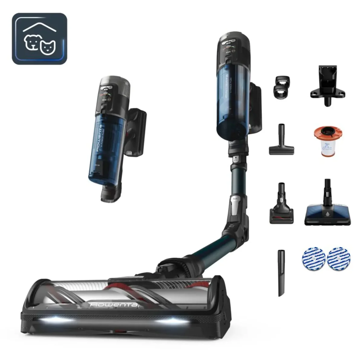 Aspirateur balai laveur sans fil Rowenta X-Force Flex 13.60 Animal Aqua – Image 1