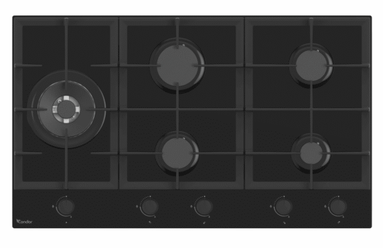 Table de cuisson Condor 5 feux AURA 90 BLACK GLASS